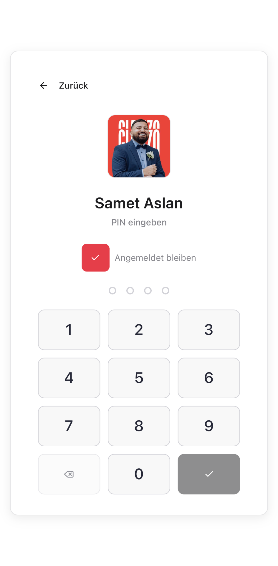 PIN-Login der Doosy Mitarbeiter-App